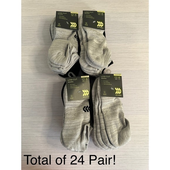 All In Motion Womens Low-Cut Socks 24 Pair Lot Grey Black Size 8-12 Extended
